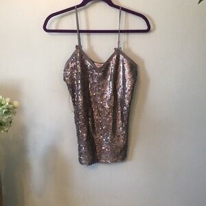 New Candie's Silver Sequin Tank Spaghetti Strap Glittery Shimmer Party Top Large